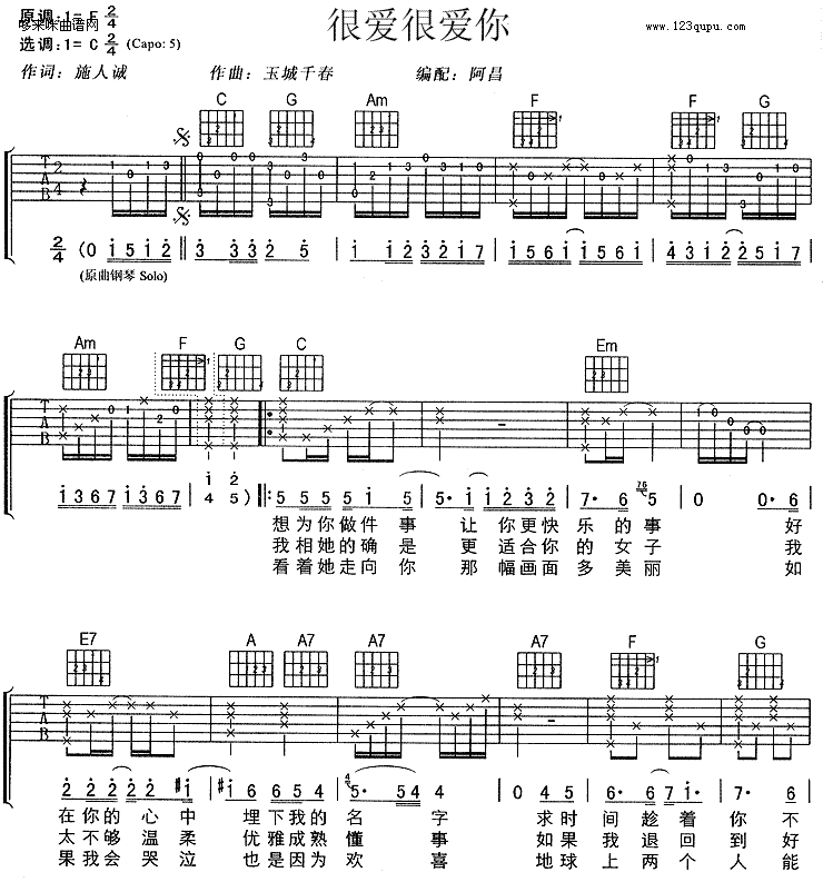 很爱很爱你吉他谱_刘若英