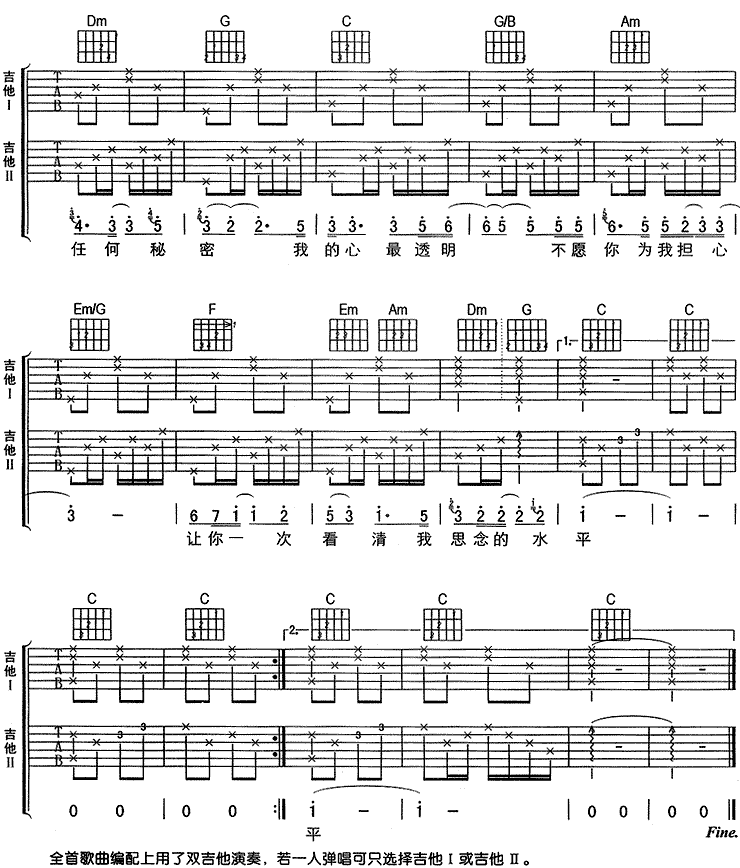 透明吉他谱_刘若英__透明_C调原版弹唱谱