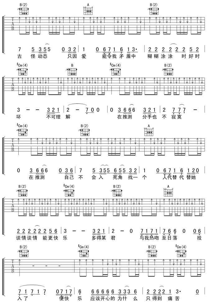 谢霆锋_估计错误_吉他谱_C调吉他弹唱谱