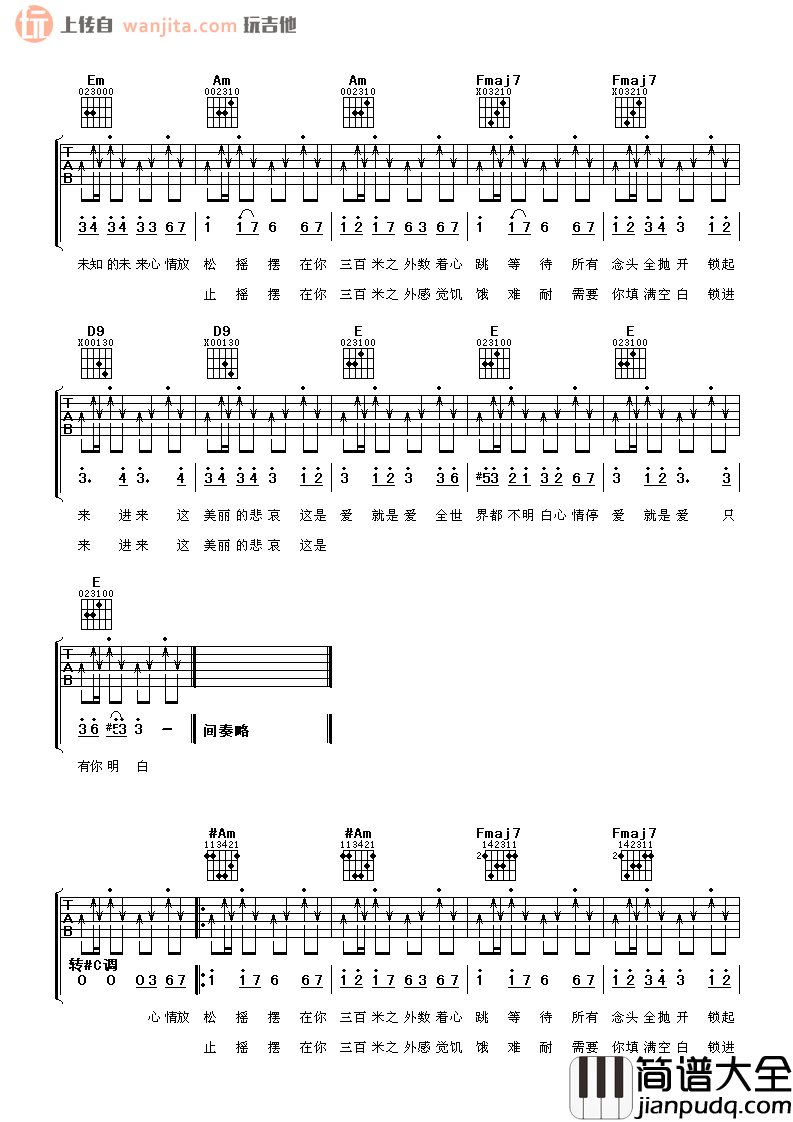 杀手吉他谱_林俊杰__杀手_C转#C调吉他弹唱谱