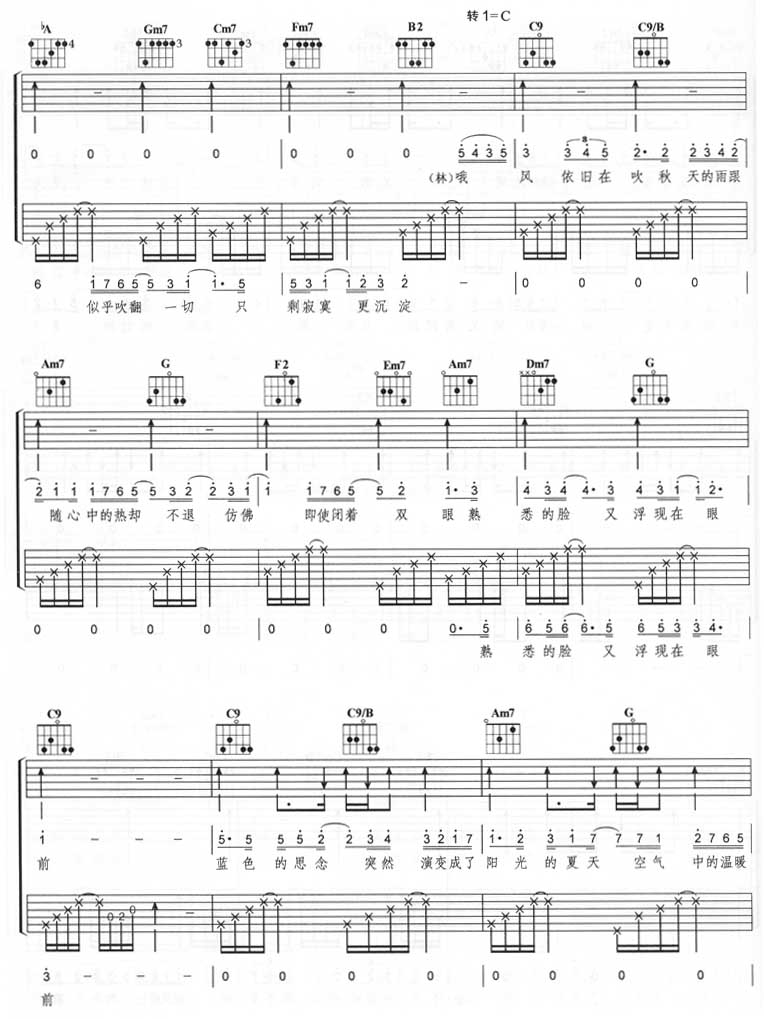 被风吹过的夏天吉他谱_双吉他版_林俊杰