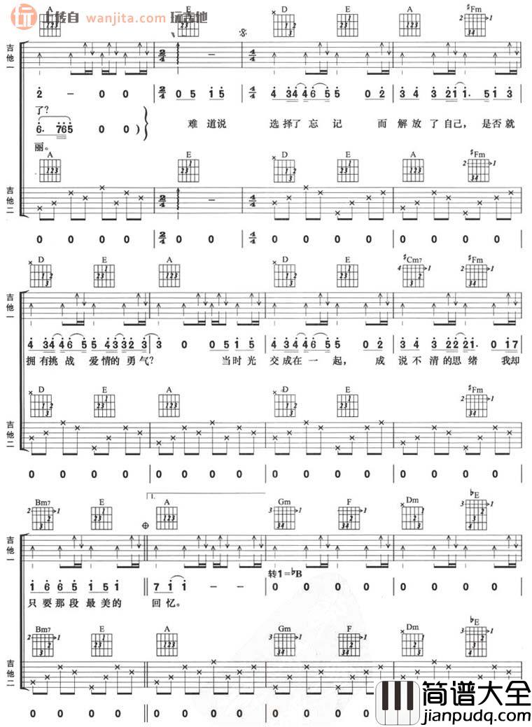 忘记吉他谱_林俊杰