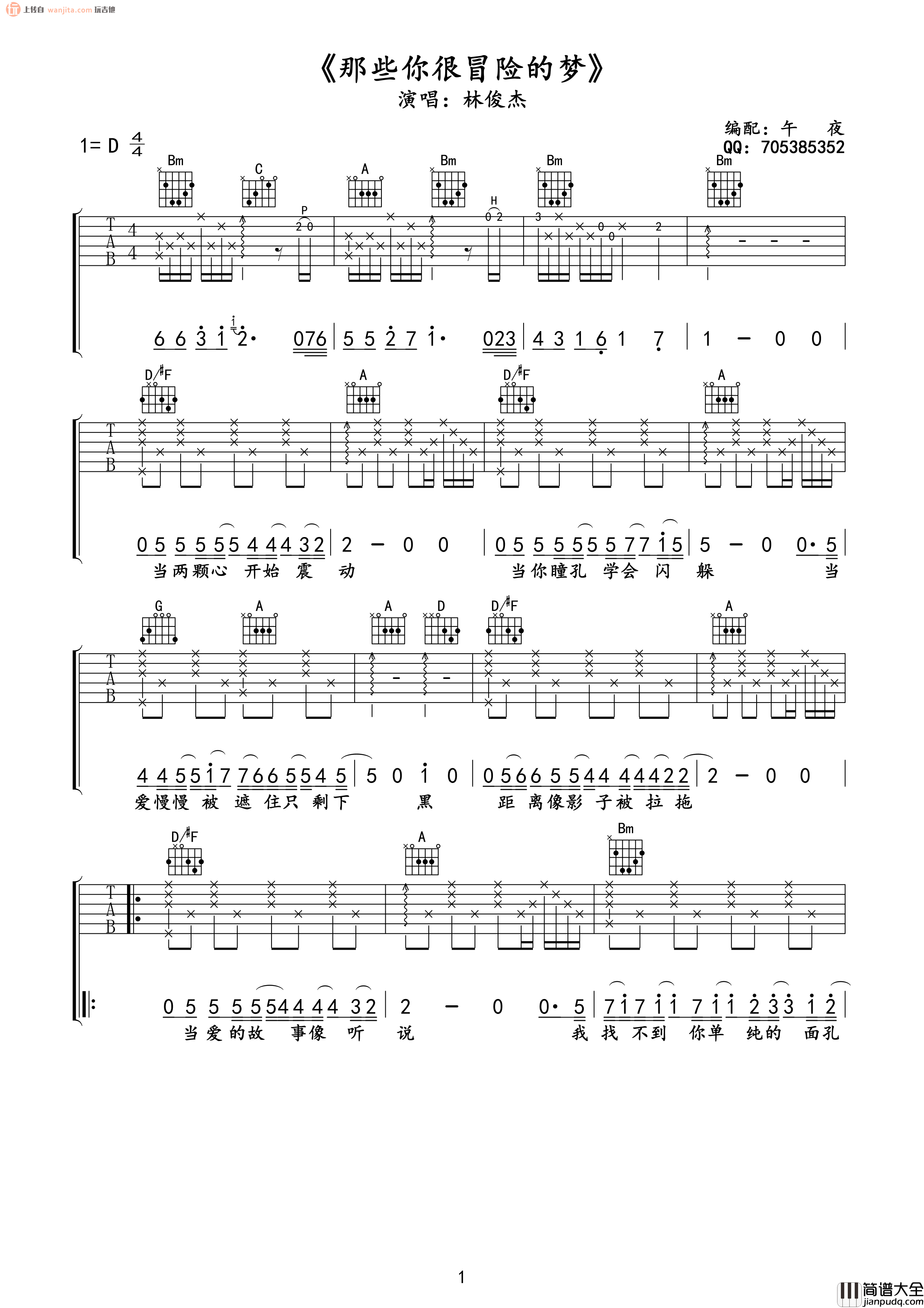 那些你很冒险的梦吉他谱_林俊杰