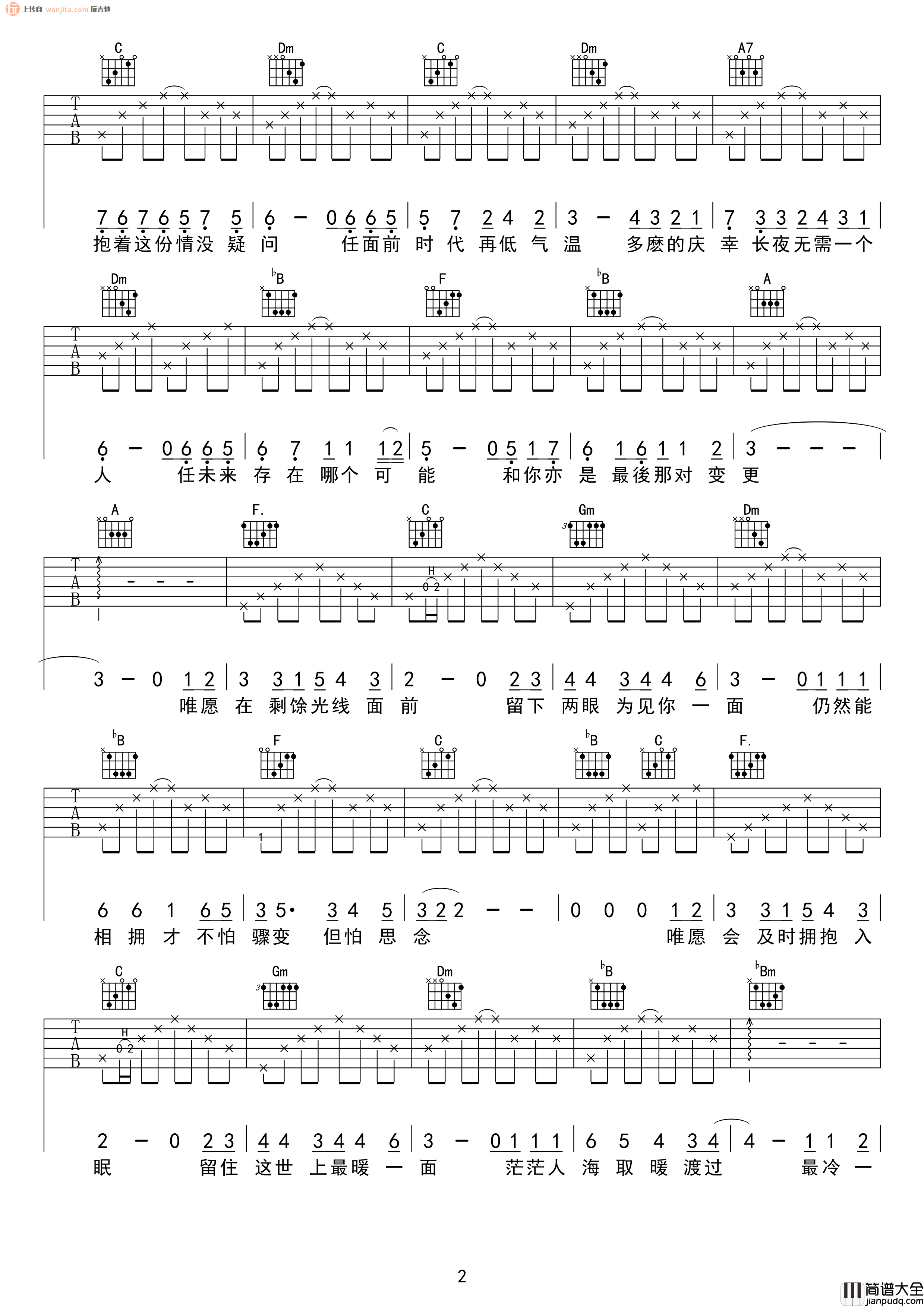 陈奕迅_最冷一天_吉他谱_F调吉他弹唱谱【高清版】