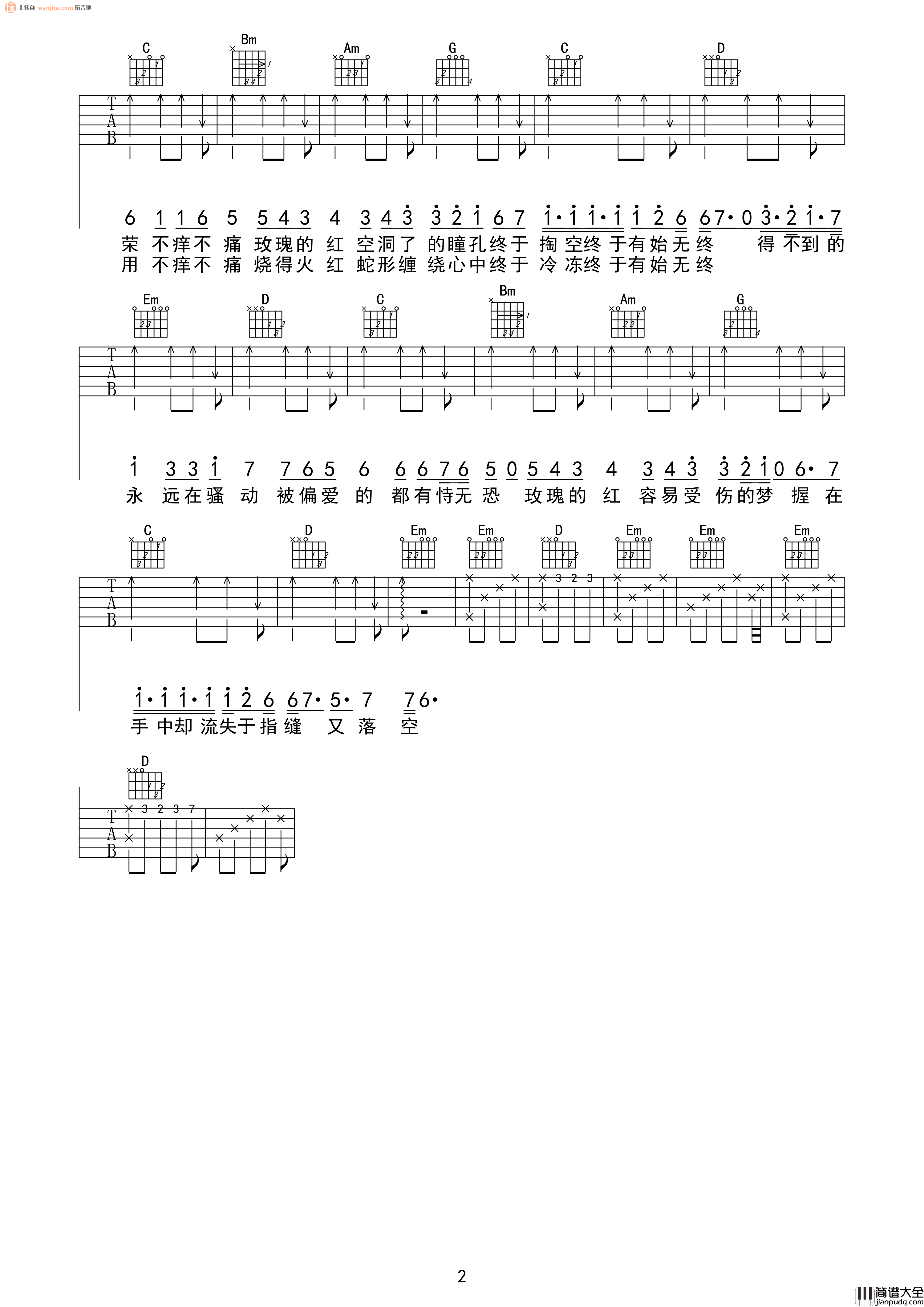 红玫瑰吉他谱_陈奕迅__红玫瑰_C调吉他弹唱谱_高清图片谱