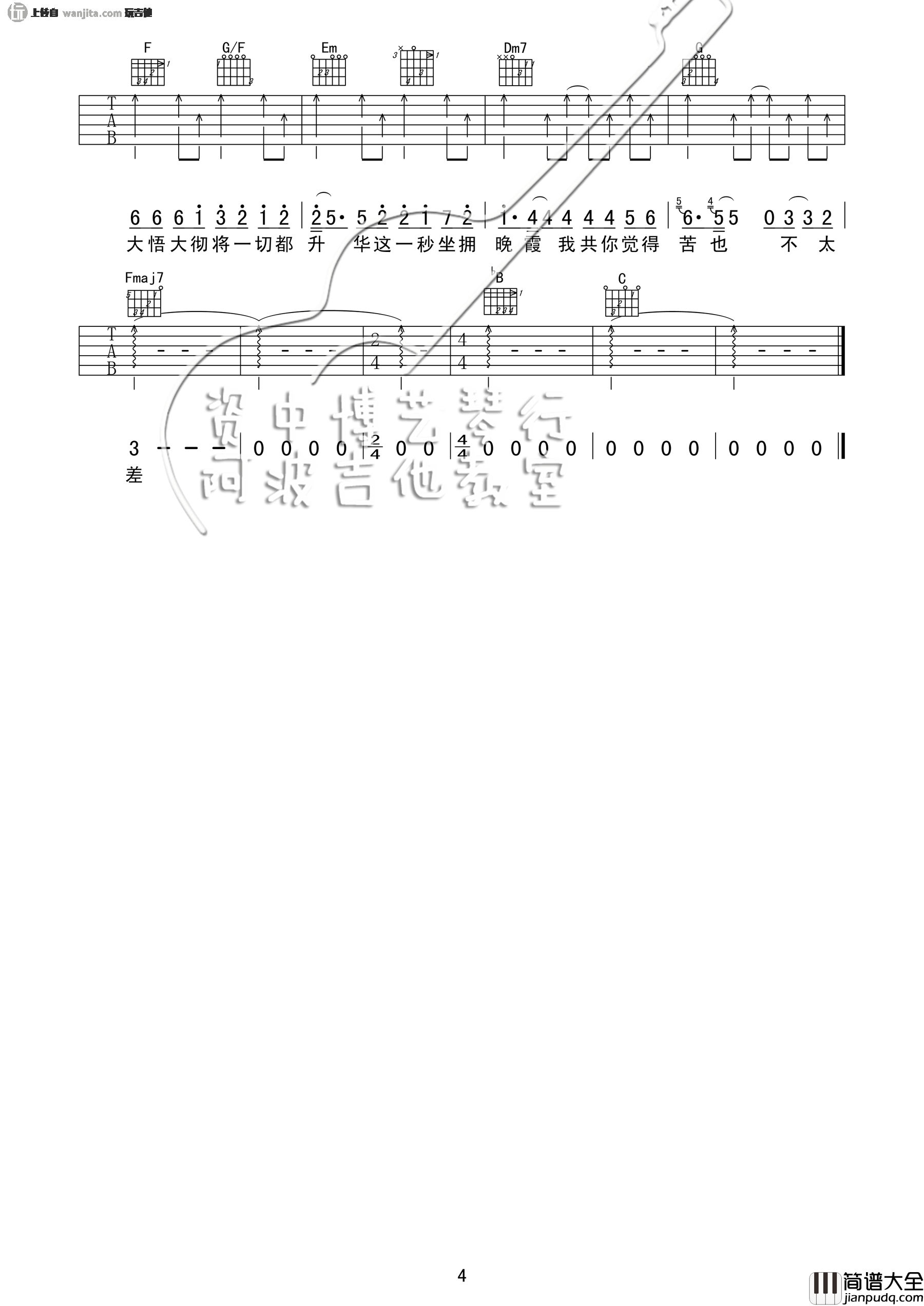 苦瓜吉他谱_陈奕迅__苦瓜_C调原版六线谱_吉他弹唱谱