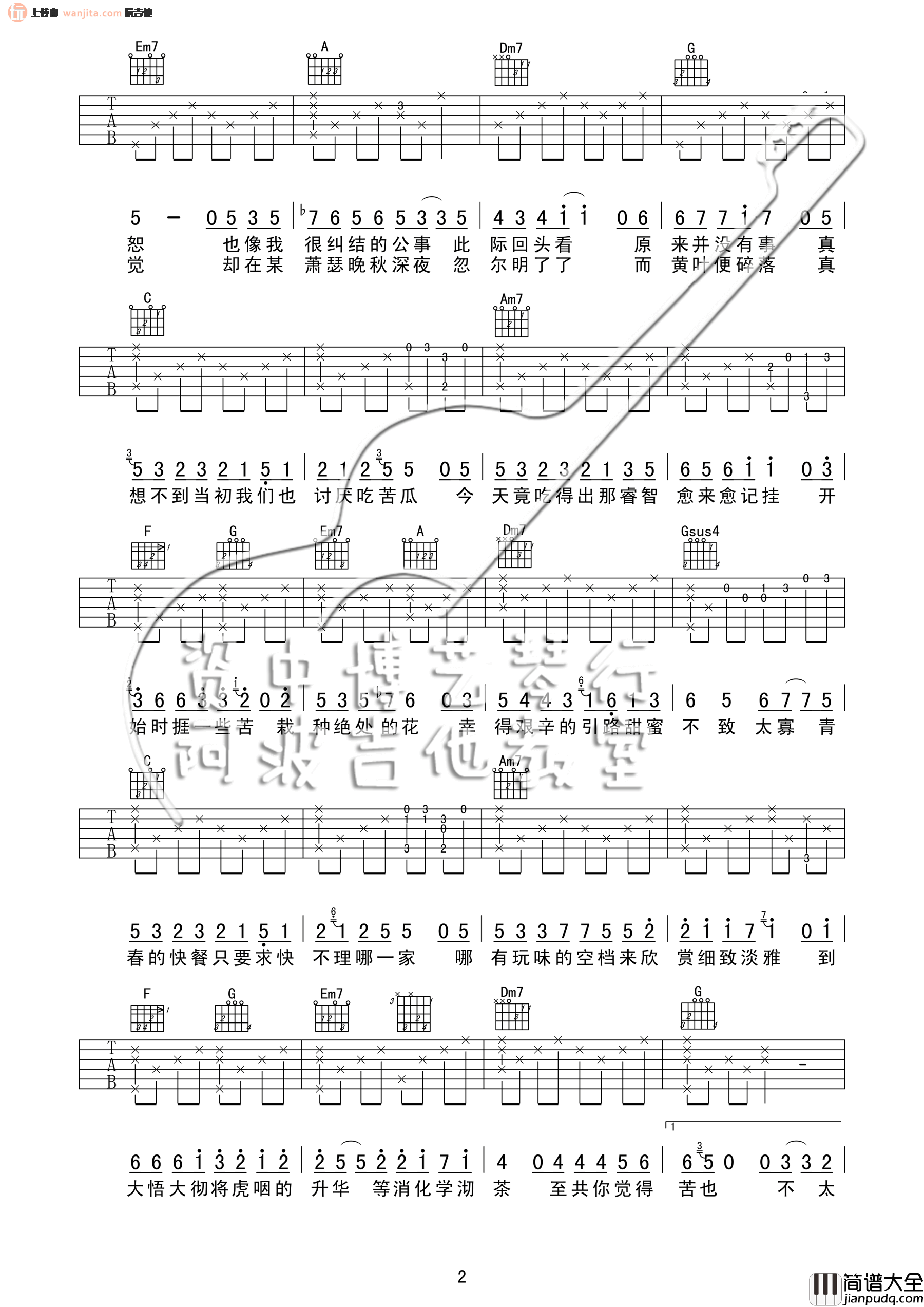 苦瓜吉他谱_陈奕迅__苦瓜_C调原版六线谱_吉他弹唱谱