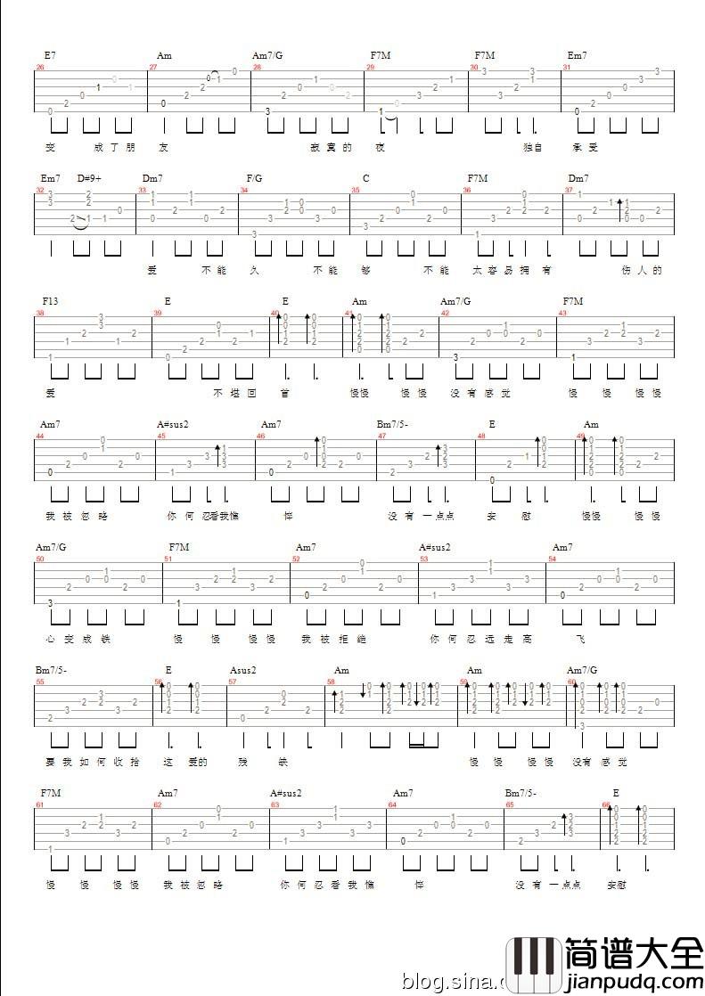 慢慢吉他谱_张学友__慢慢_吉他六线谱_高清图片谱