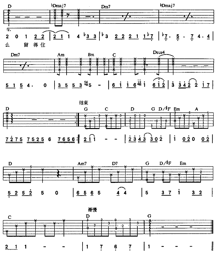 情书吉他谱_张学友_G调六线谱__情书_吉他弹唱谱