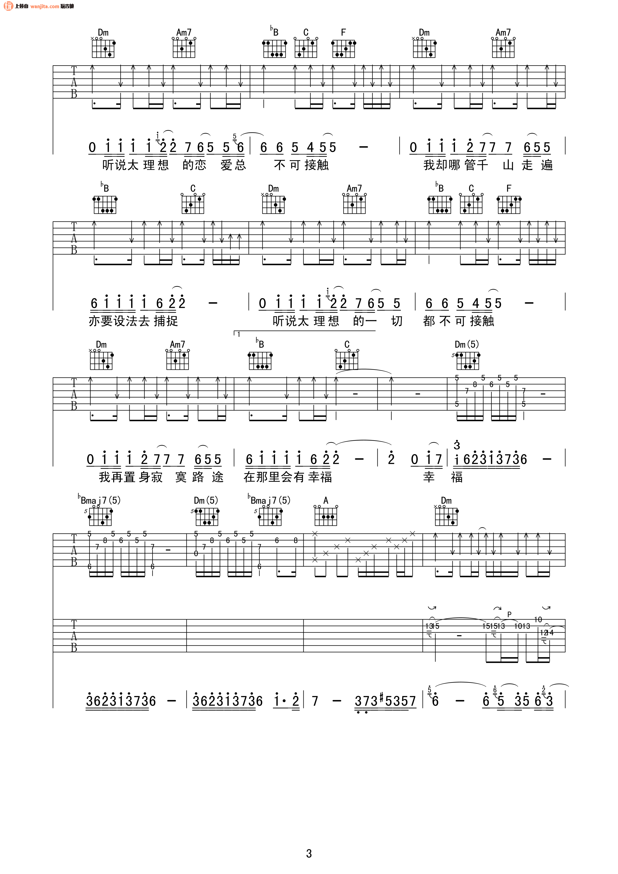 谁明浪子心吉他谱_王杰_F调超原版_吉他六线谱