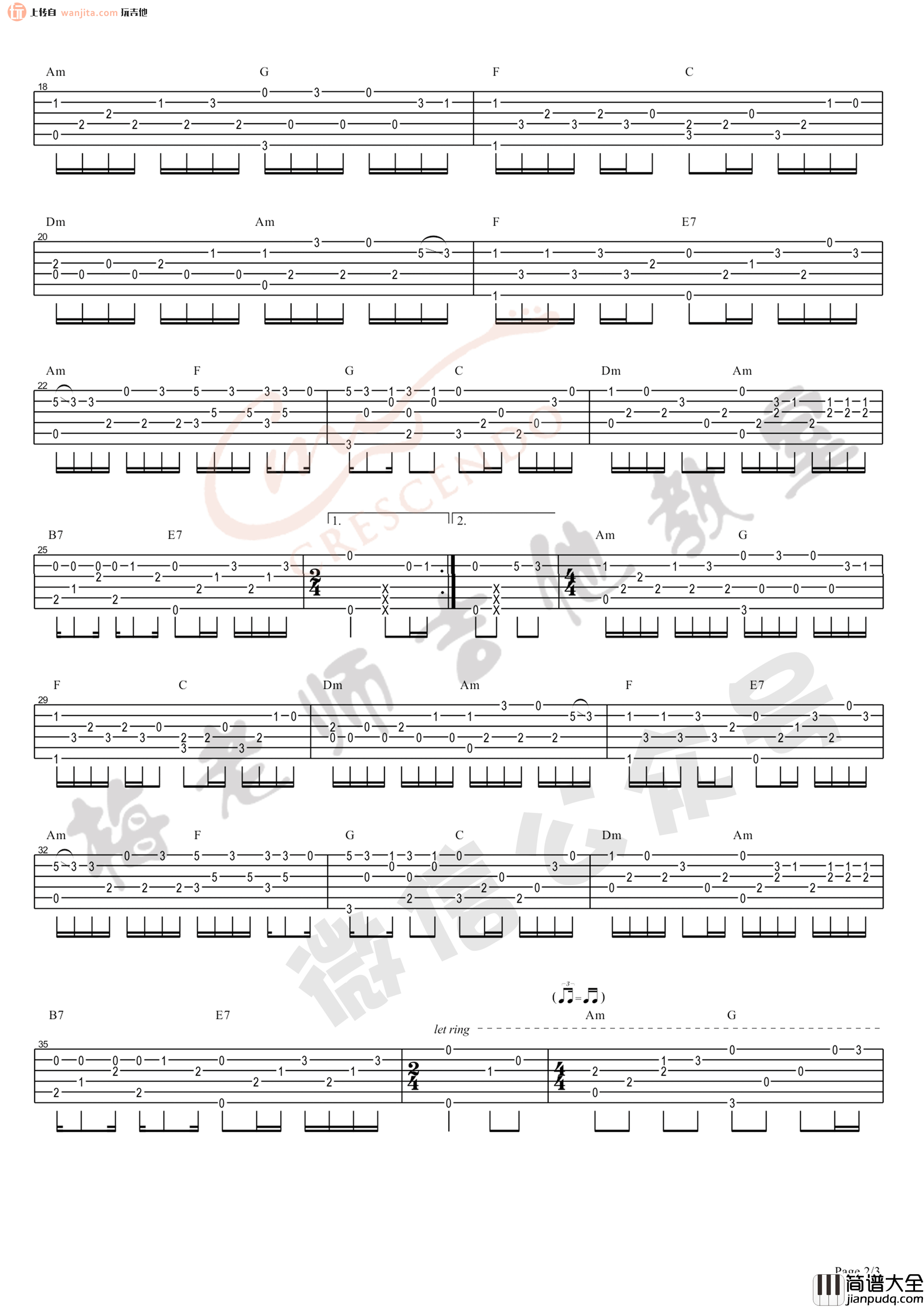 童话镇指弹吉他谱_暗杠__童话镇_C调独奏六线谱