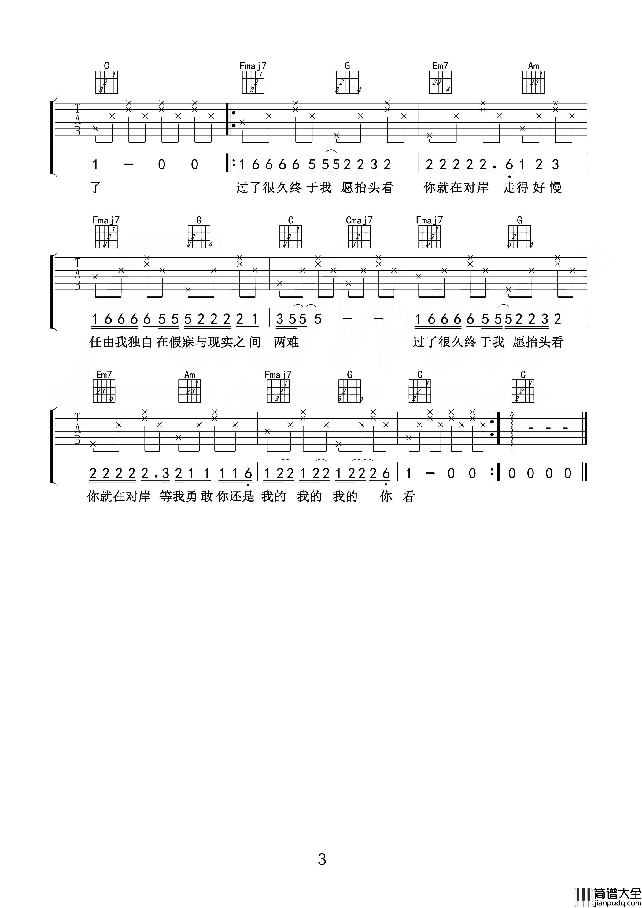 陈粒_走马_吉他谱_C调完整版__走马_高清六线谱