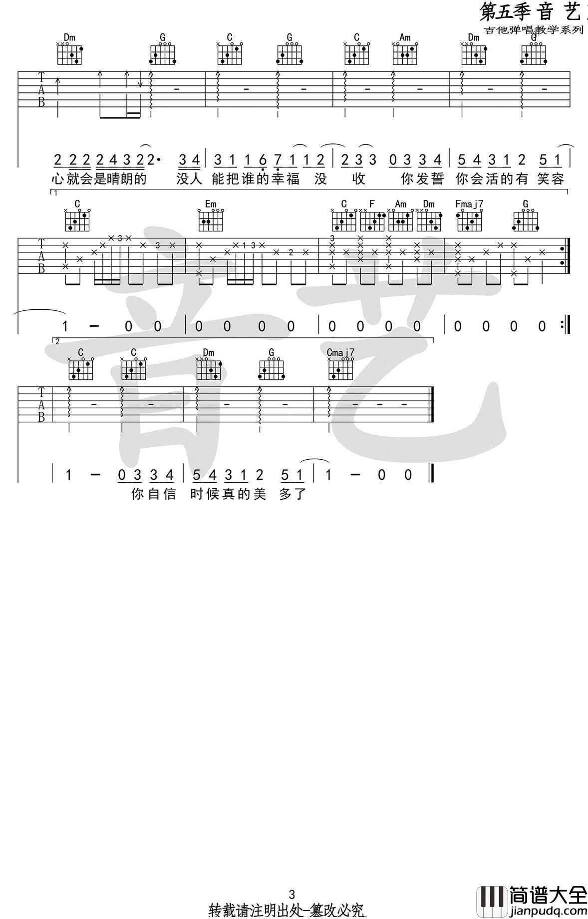 分手快乐吉他谱_C调弹唱谱_高清图片谱_梁静茹