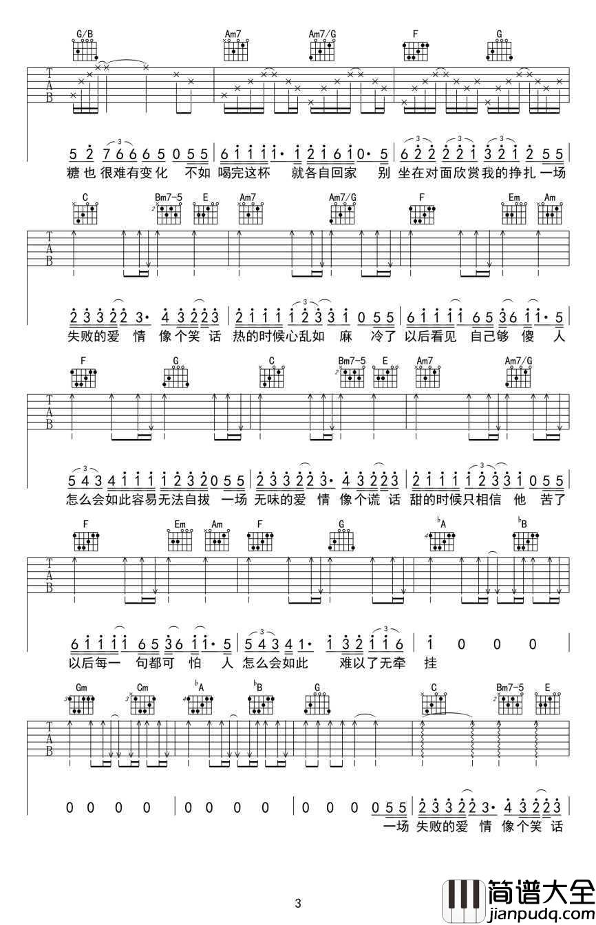 _咖啡_吉他谱_张学友C调弹唱谱_图片谱完整版