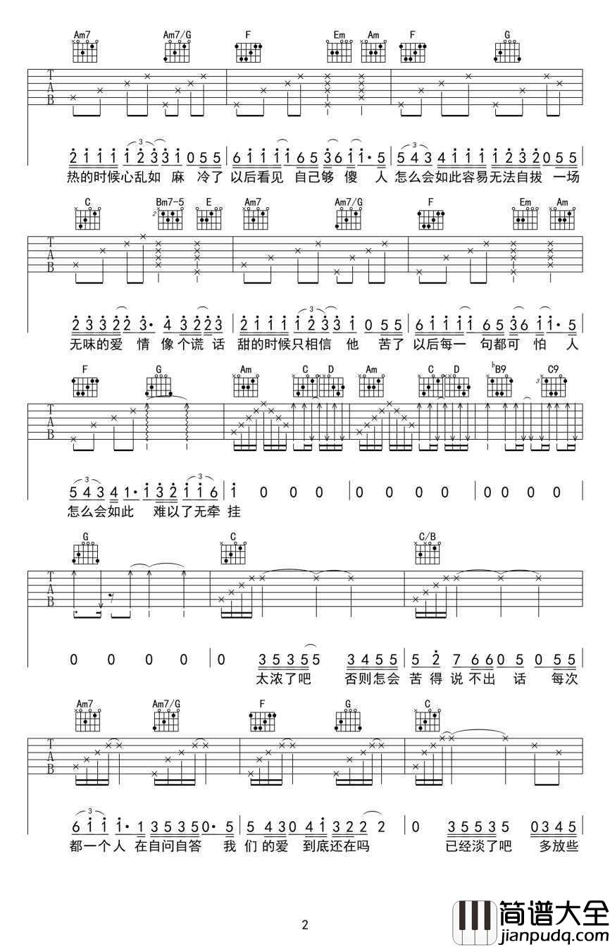 _咖啡_吉他谱_张学友C调弹唱谱_图片谱完整版