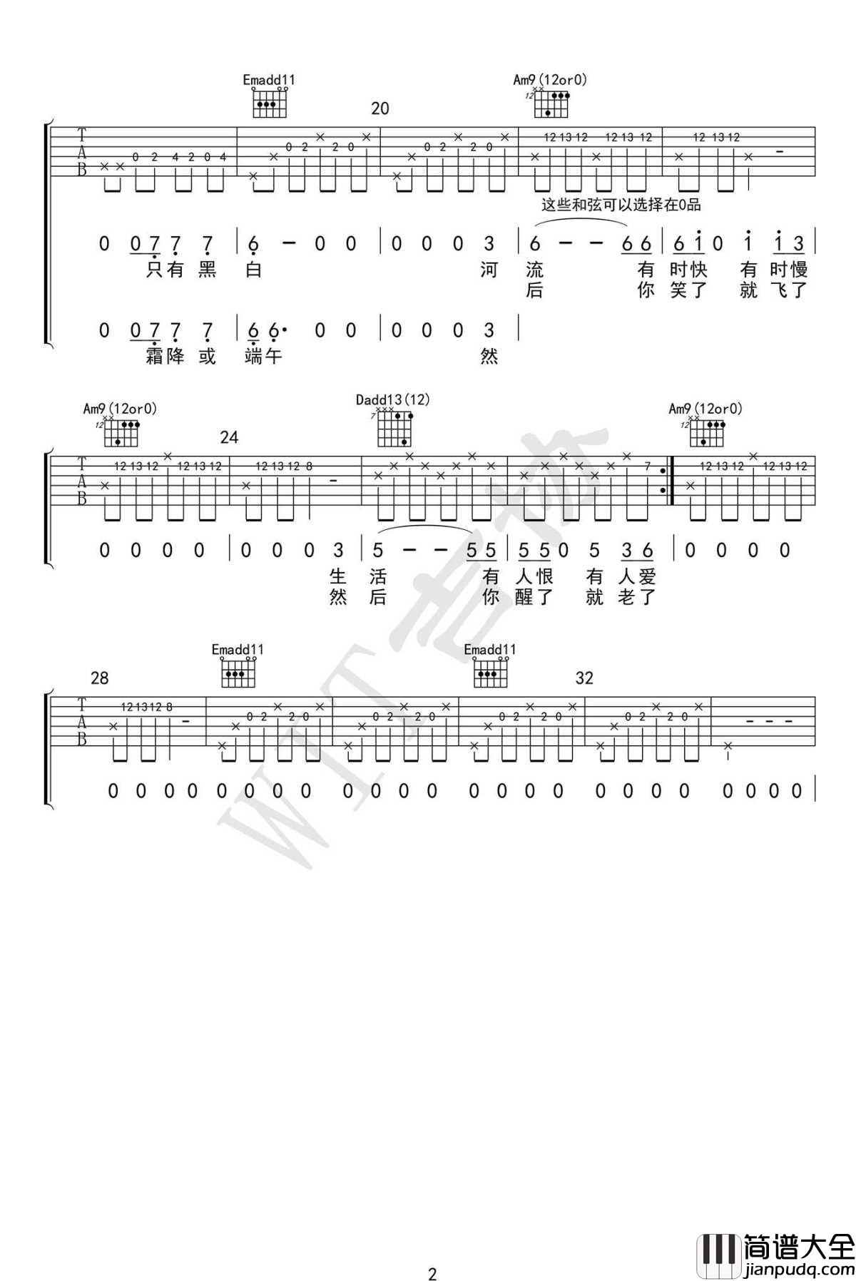 克兰河吉他谱_李志_克兰河_六线谱_弹唱谱高清版