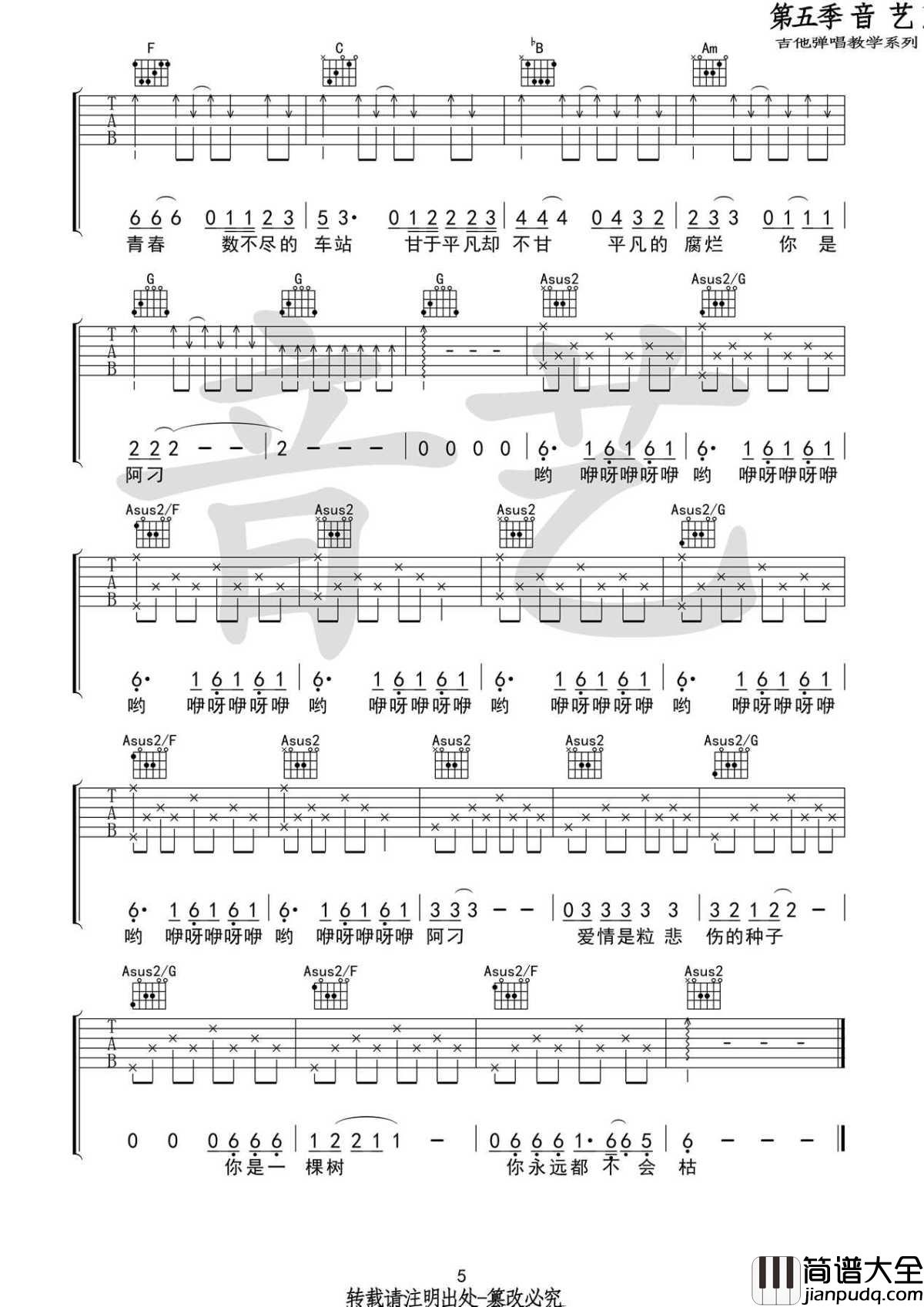 阿刁吉他谱_C调弹唱六线谱_高清完整版_赵雷
