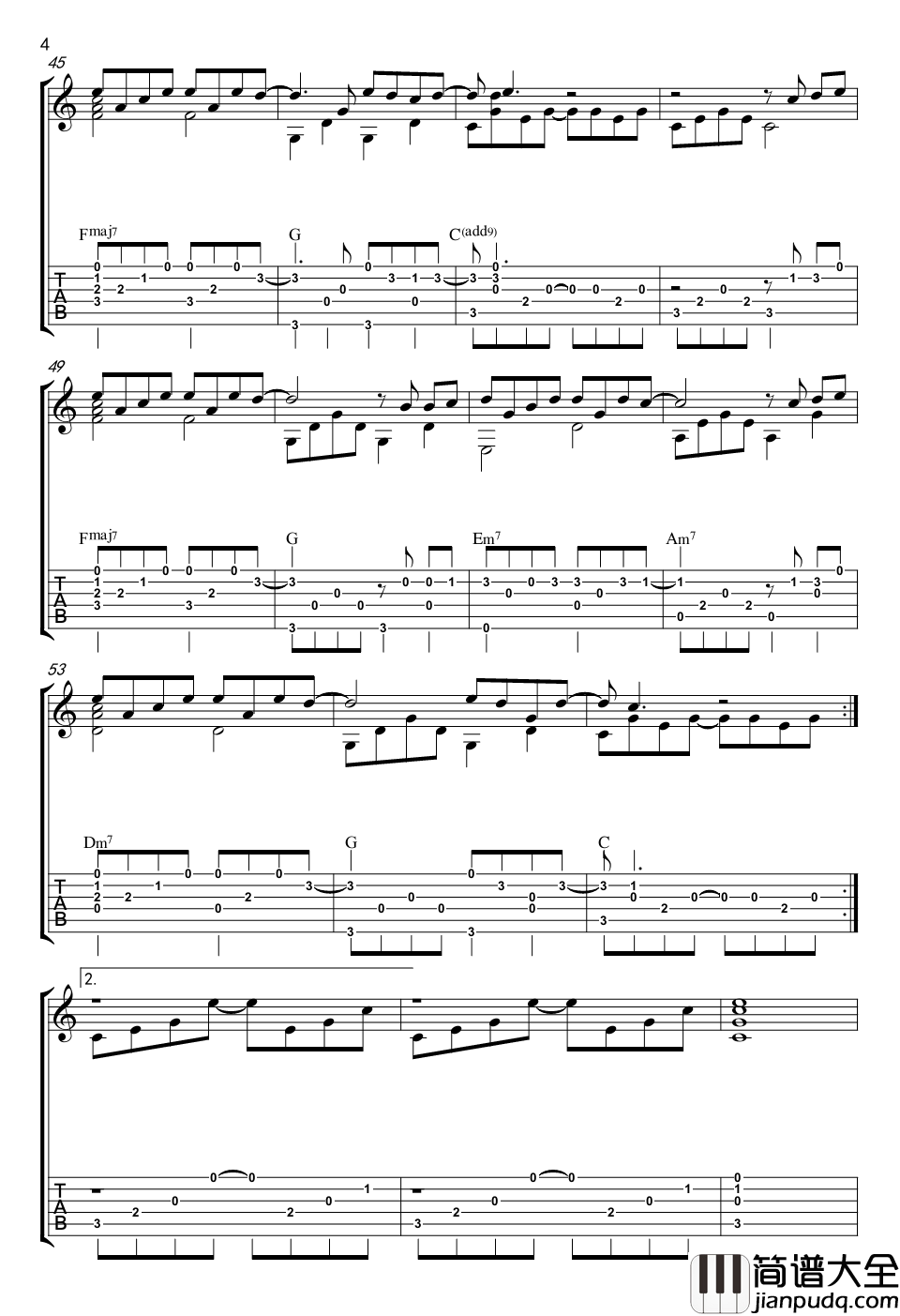 演员指弹谱_薛之谦_演员_吉他独奏谱_指弹吉他视频