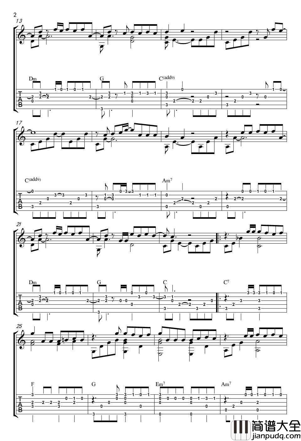 演员指弹谱_薛之谦_演员_吉他独奏谱_指弹吉他视频