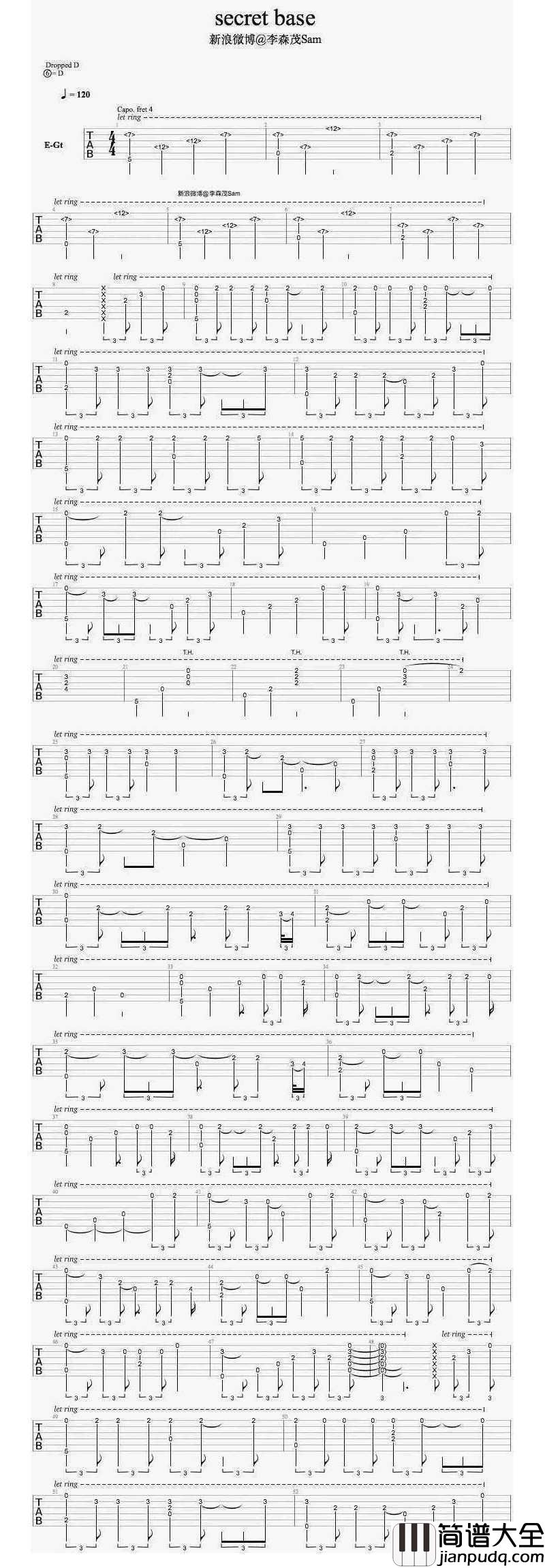 未闻花名指弹吉他谱_李森茂版本_secret_base独奏视频
