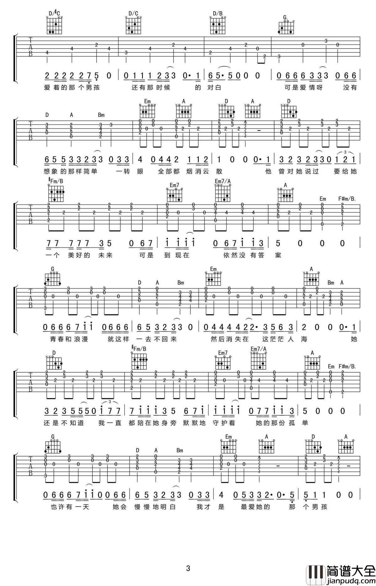 _杜小曼_吉他谱_刘小天D调弹唱谱_高清图片谱