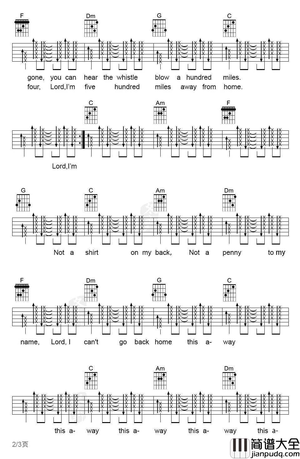 500_miles吉他谱_醉乡民谣_吉他弹唱教学