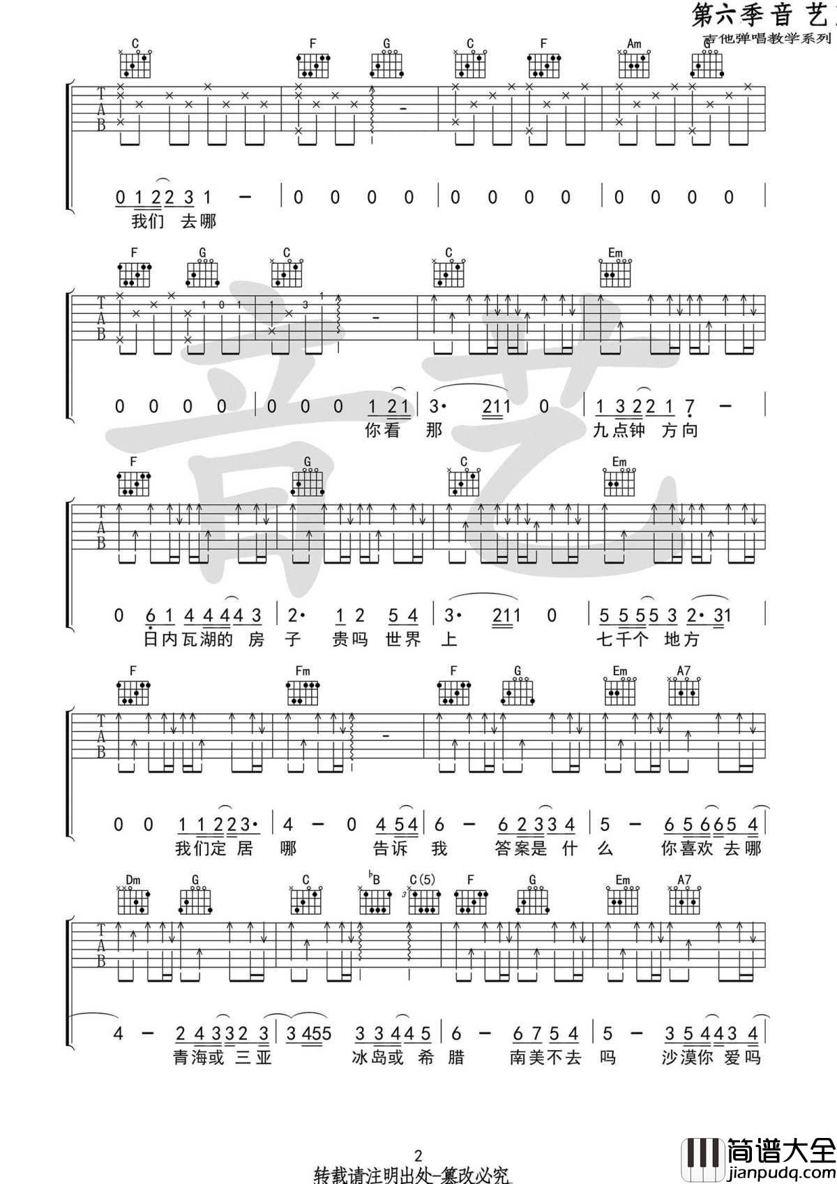 我喜欢上你时的内心活动吉他谱_C调原版六线谱__陈绮贞