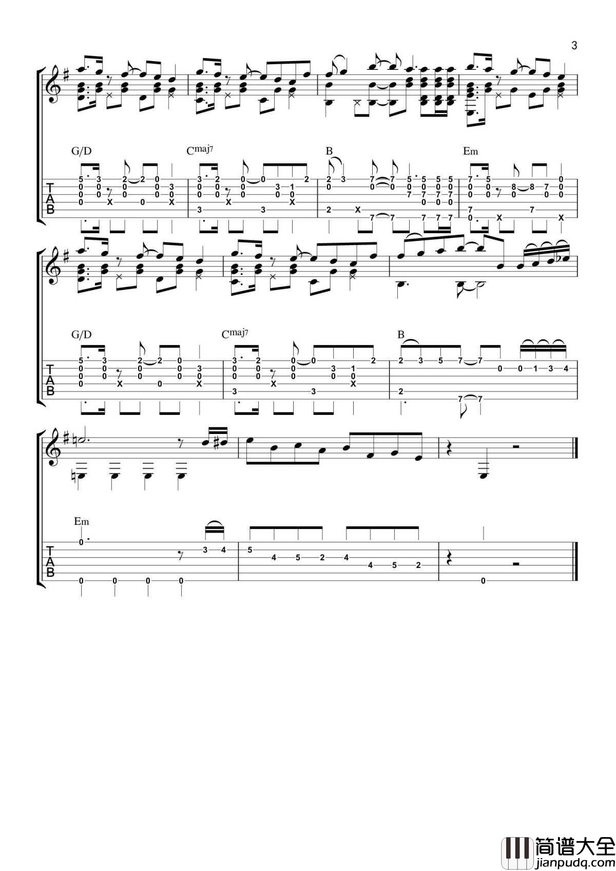 名侦探柯南指弹谱_吉他独奏谱_指弹教学示范_罗翔