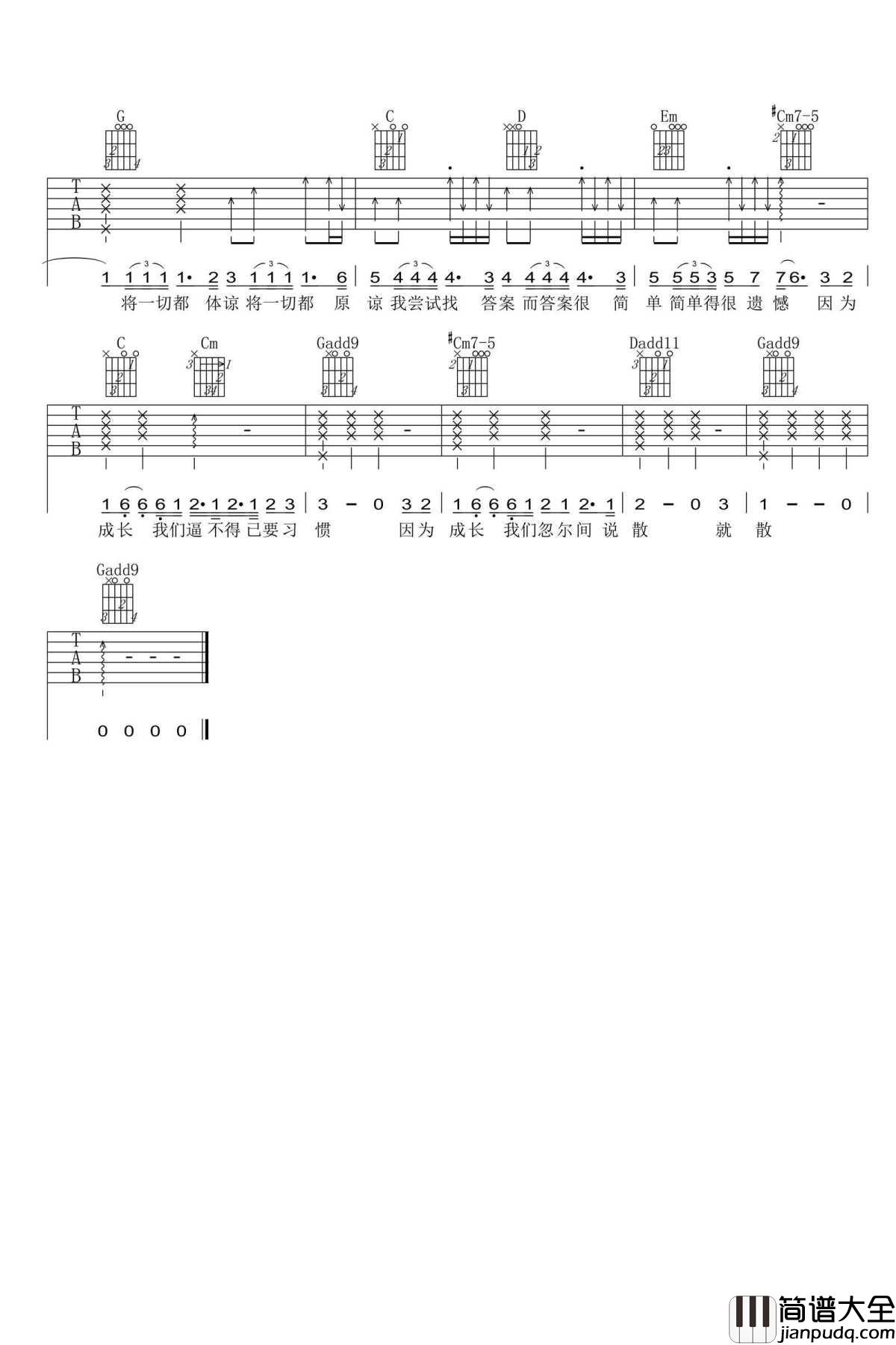 说散就散吉他谱_G调弹唱谱_JC_说散就散六线谱