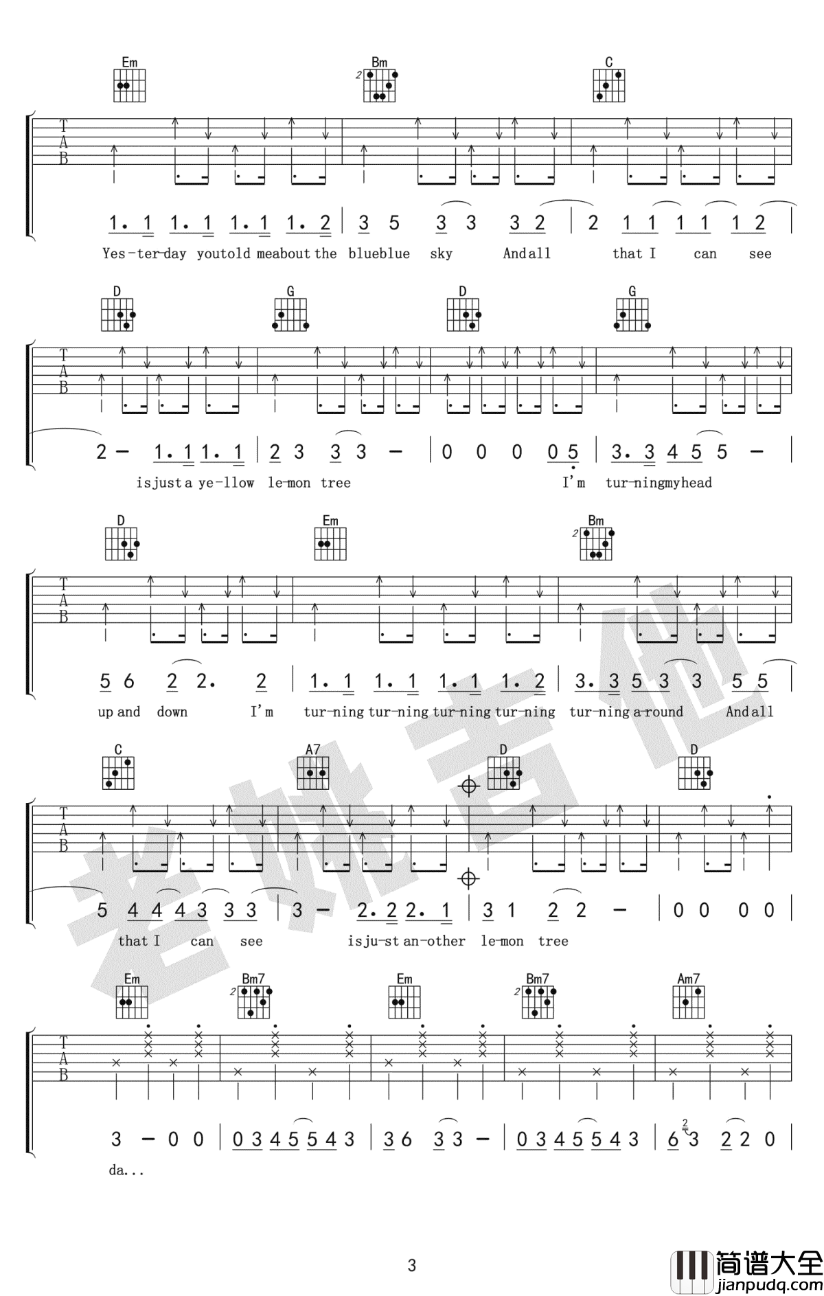 柠檬树吉他谱__Lemon_Tree_吉他谱_吉他教学视频