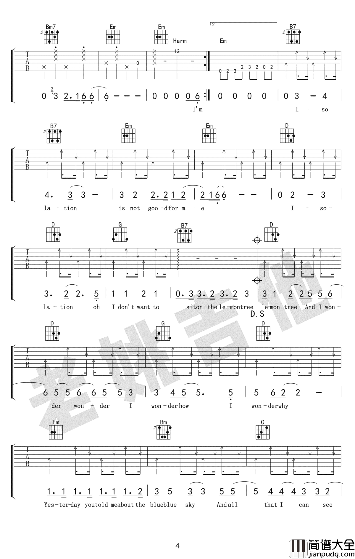 柠檬树吉他谱__Lemon_Tree_吉他谱_吉他教学视频