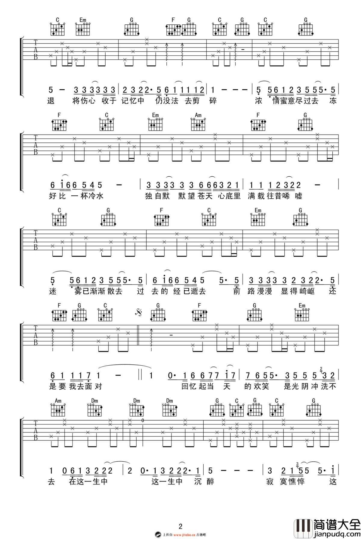 情凭谁来定错对吉他谱_谭咏麟_C调弹唱谱_高清图片谱