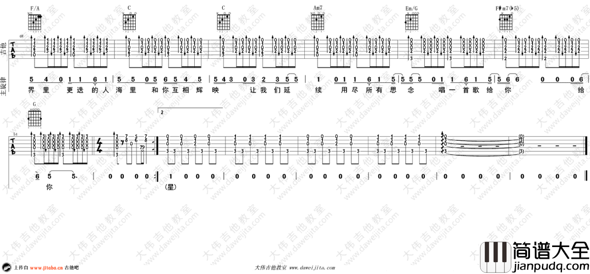 克卜勒吉他谱_C调六线谱_孙燕姿_弹唱视频演示