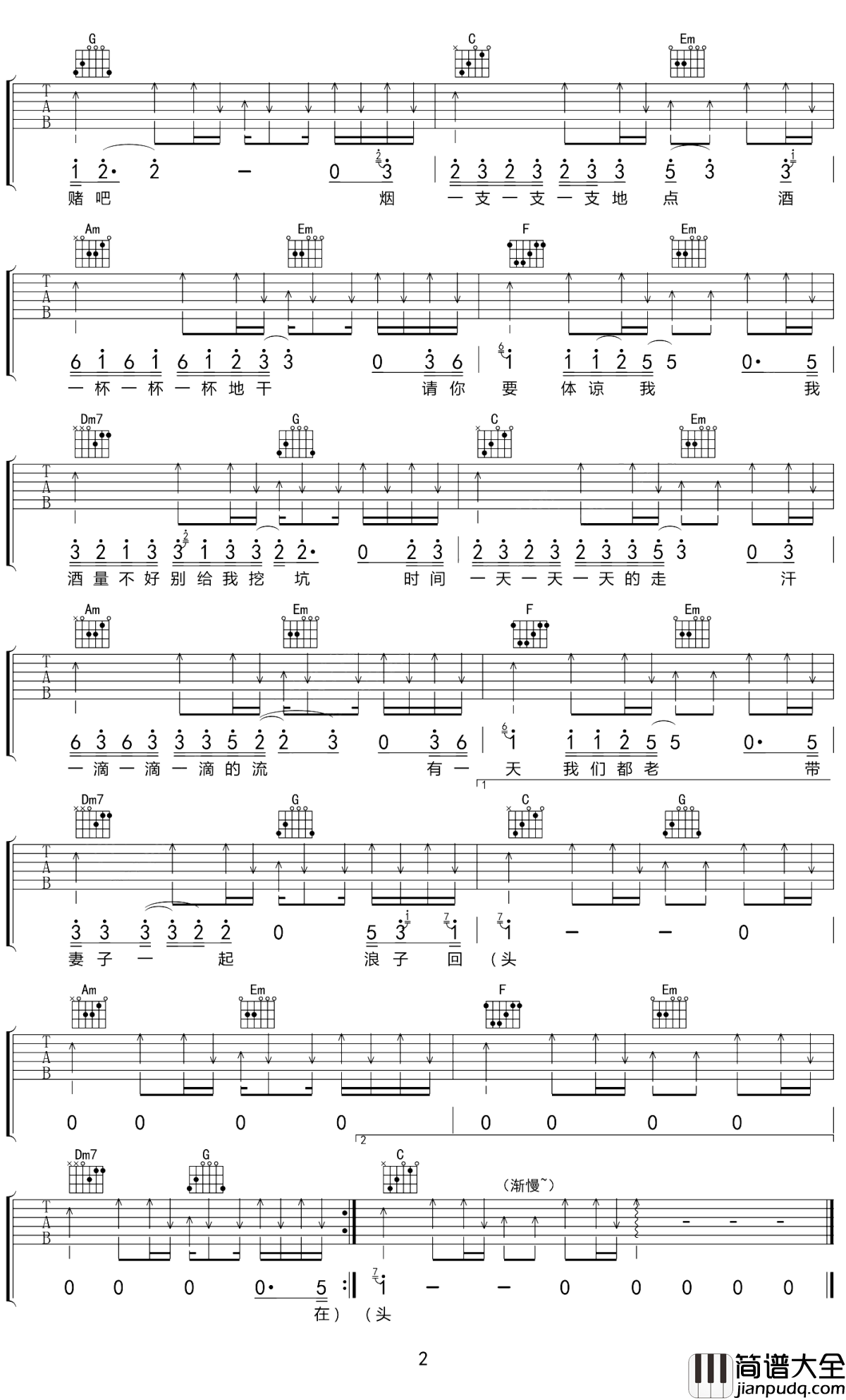 浪子回头吉他谱_茄子蛋_在各自的人生里努力，好好生活，抽空相聚