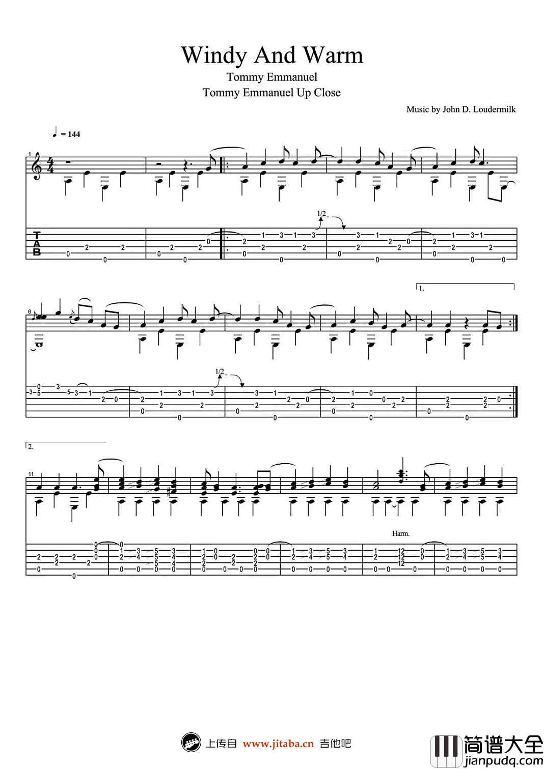 Windy_And_Warm指弹谱_吉他独奏谱_高清图片谱_指弹视频