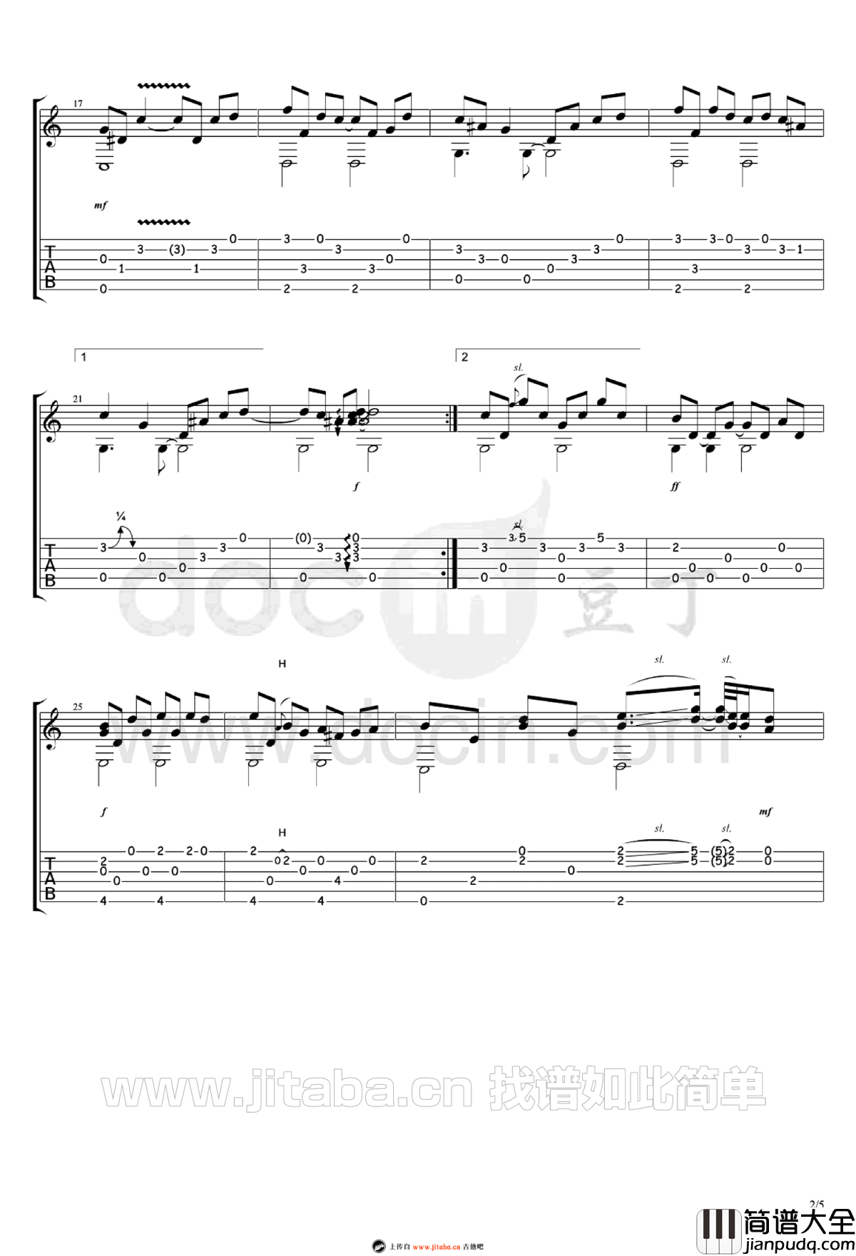 康定情歌指弹吉他谱_走音/曹思义_吉他独奏谱_视频演示