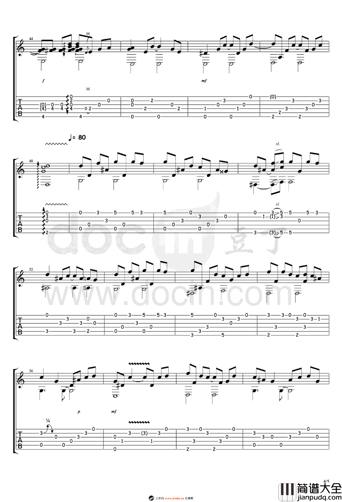 康定情歌指弹吉他谱_走音/曹思义_吉他独奏谱_视频演示