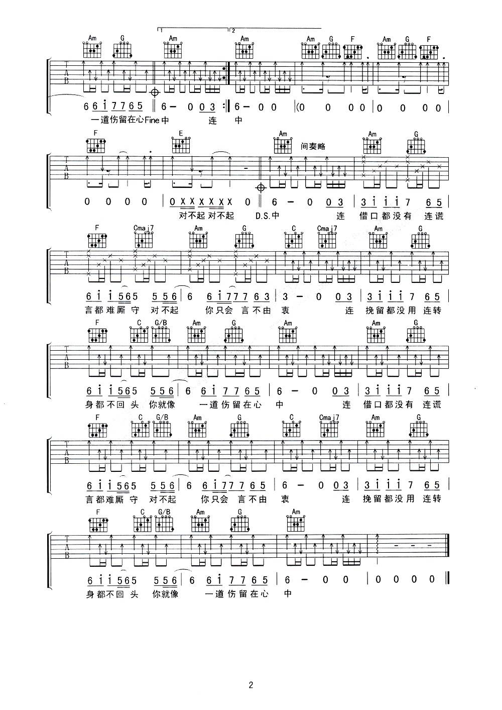 连借口都没有吉他谱2-孙子涵