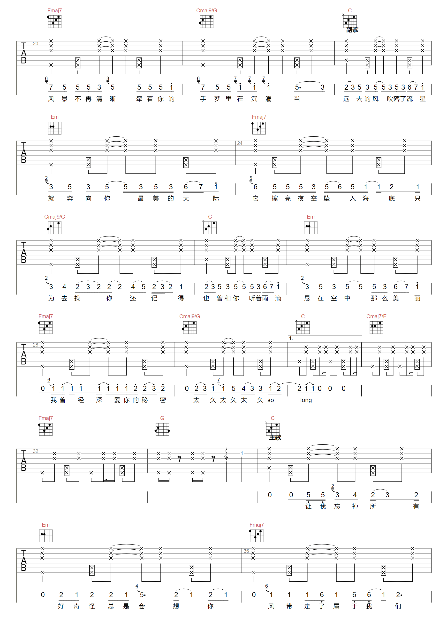 天气未报吉他谱2-余佳运