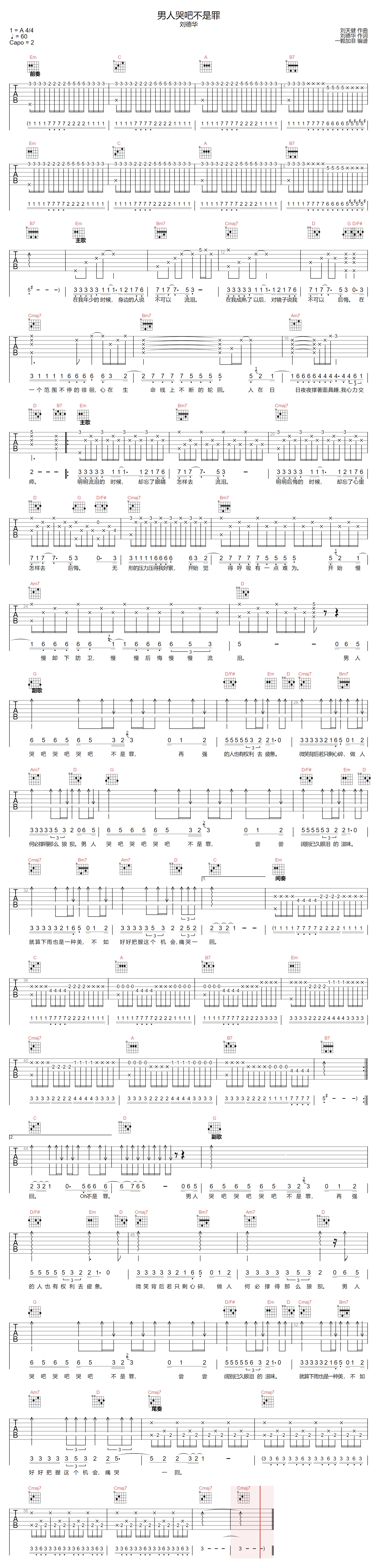 男人哭吧不是罪吉他谱-刘德华