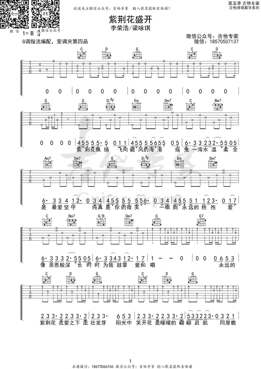 紫荆花盛开吉他谱1-李荣浩