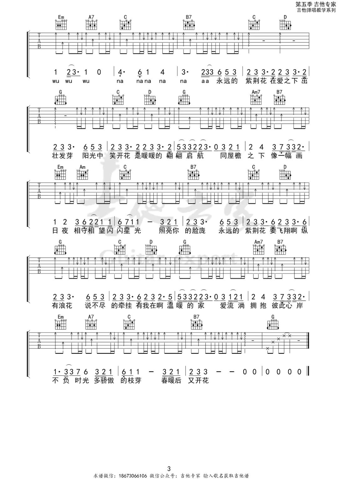 紫荆花盛开吉他谱3-李荣浩