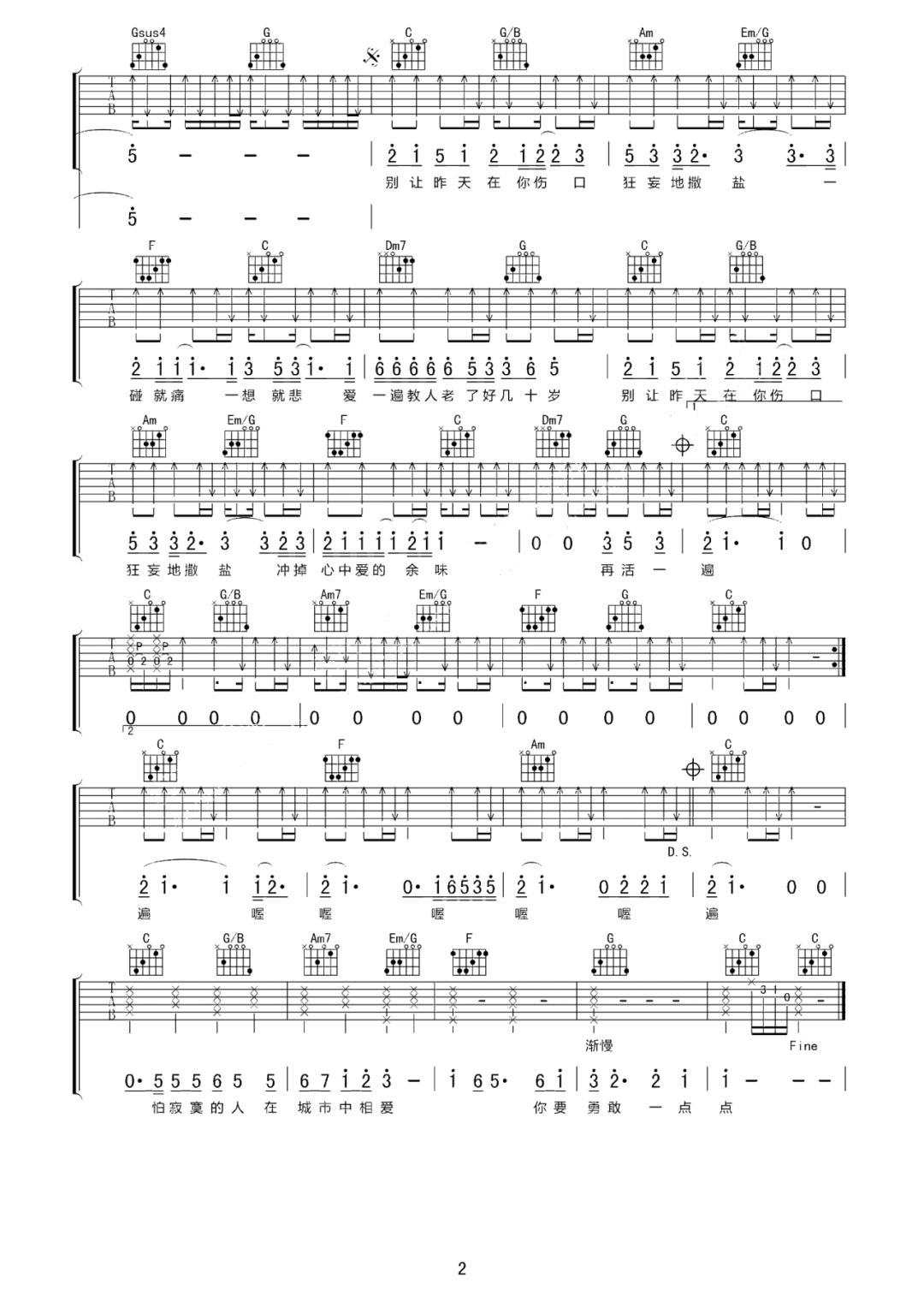 别在伤口撒盐吉他谱2-张惠妹