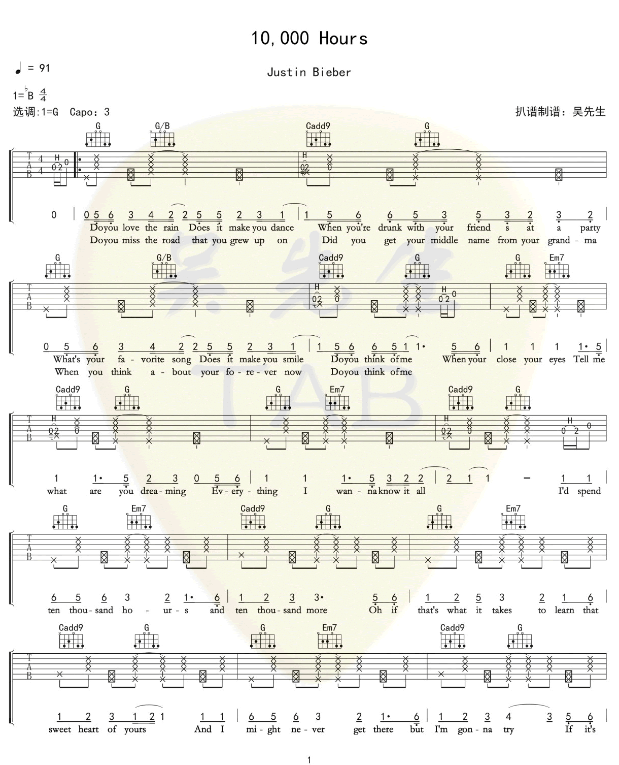 10000Hours吉他谱1-Justin-Bieber
