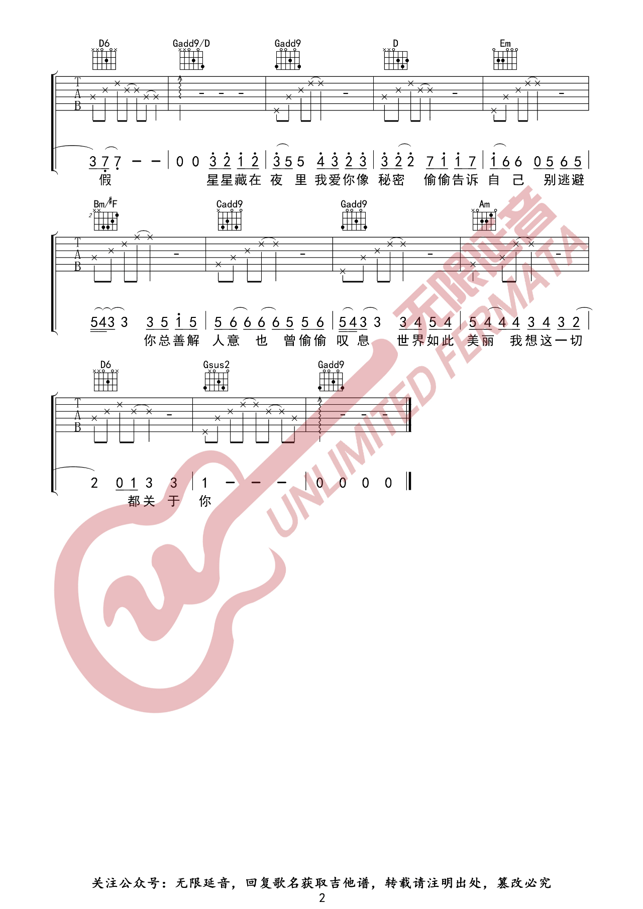 我想这一切都关于你吉他谱2-隔壁老樊