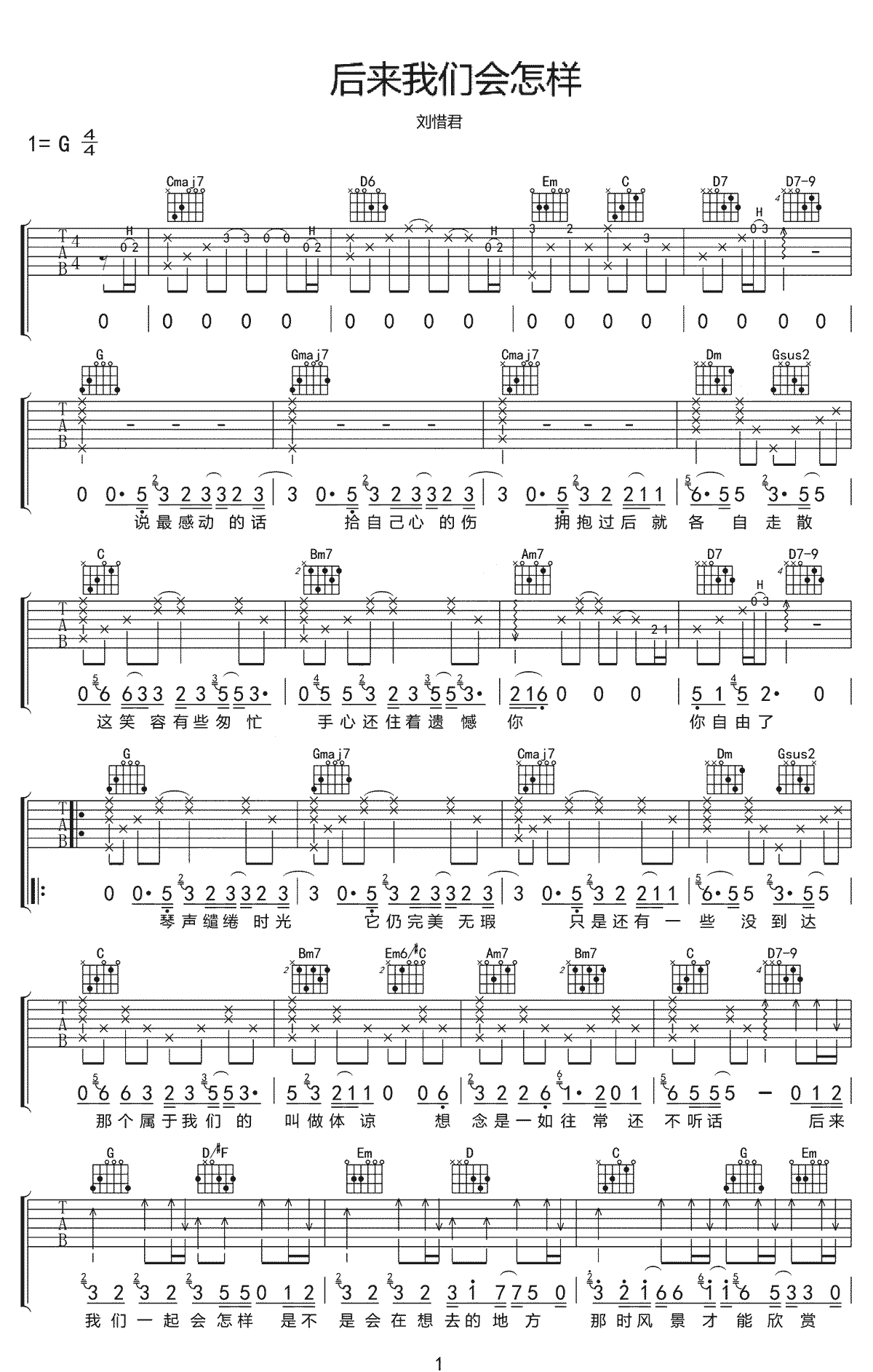 后来我们会怎样吉他谱1-刘惜君