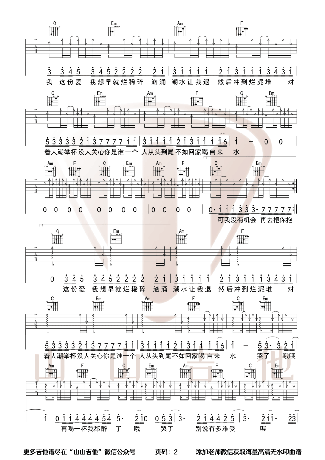 不如回家喝自来水吉他谱2-刘烨溦