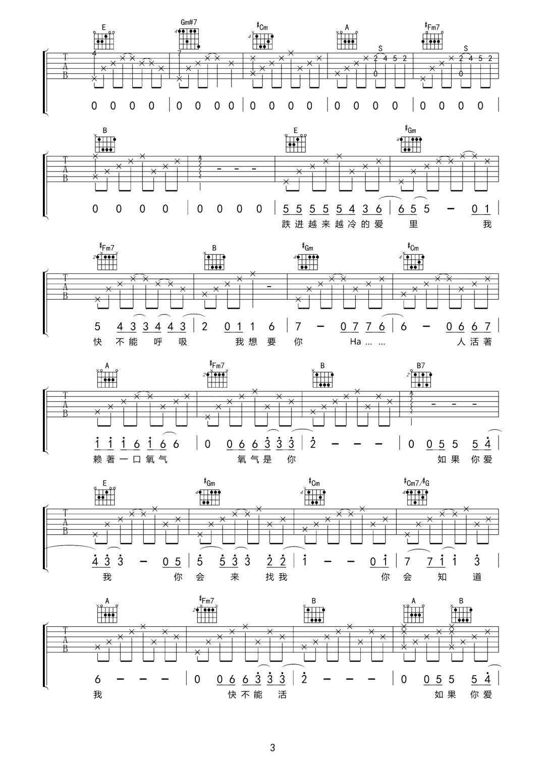 氧气吉他谱3-范晓萱