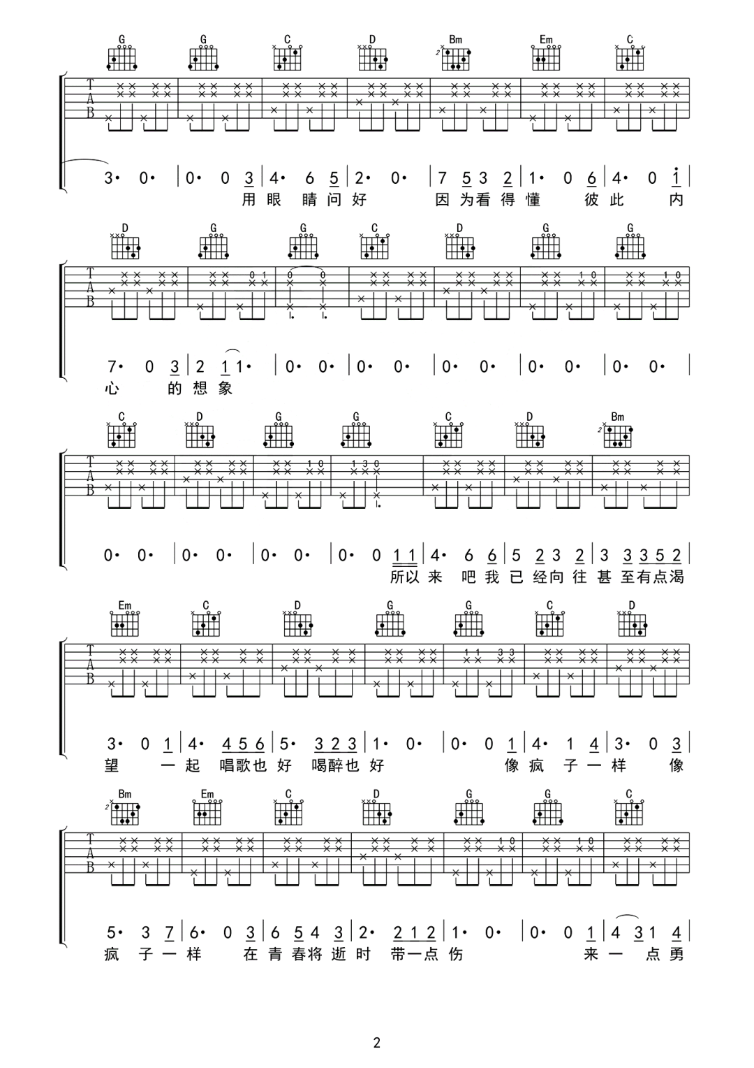 所以来吧吉他谱2-房东的猫