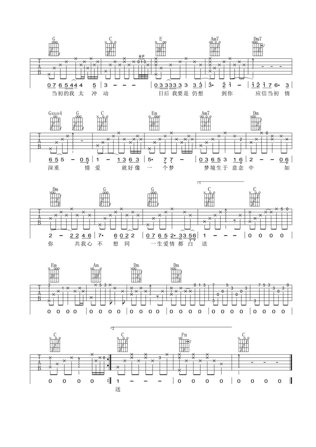 侬本多情吉他谱2-张国荣